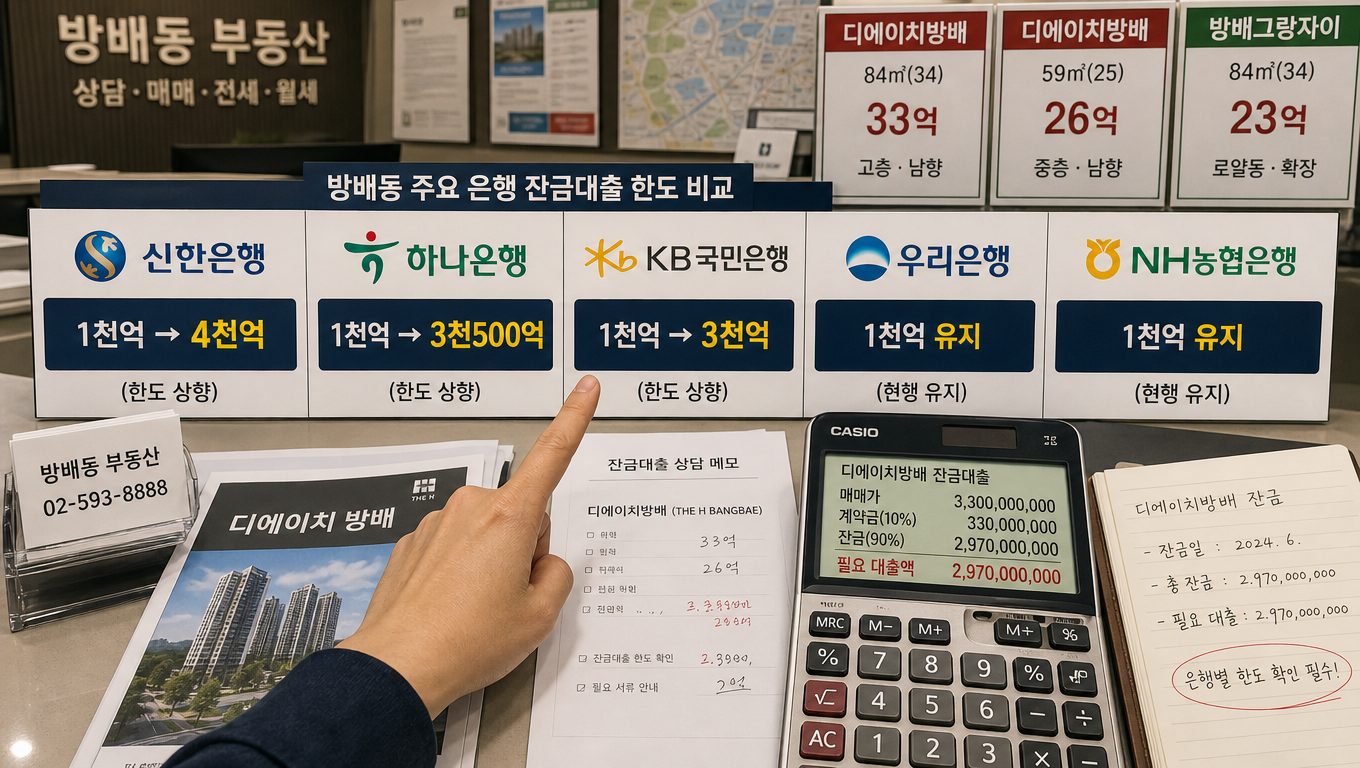 디에이치방배 잔금대출 5대 은행 한도 증액과 규제 적용